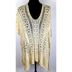 Crochet Boho Beach Cover Up Ivory Side Lace Tassels One Size Festival Boho chic